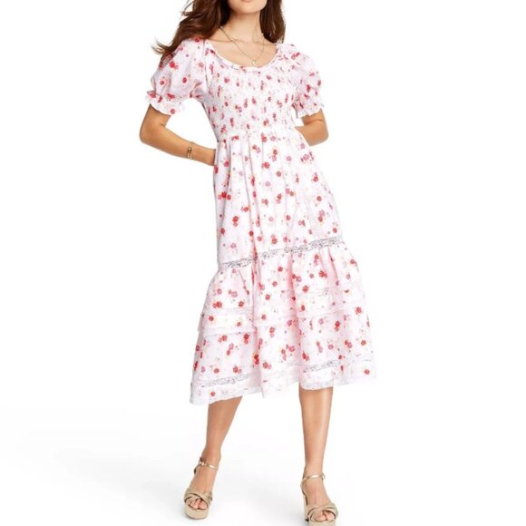 LoveShackFancy x Target Cosette Pink Floral Smocked Cottagecore Milkmaid Dress L - Picture 10 of 11
